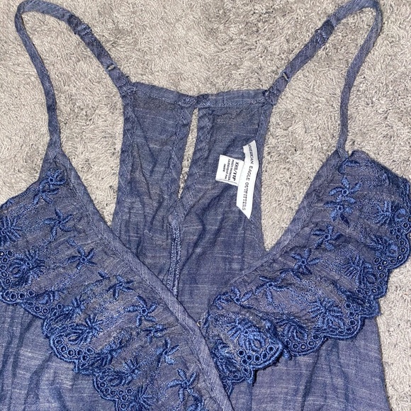 AMERICAN EAGLE BLUE RUFFLE ROMPER - Picture 3 of 3